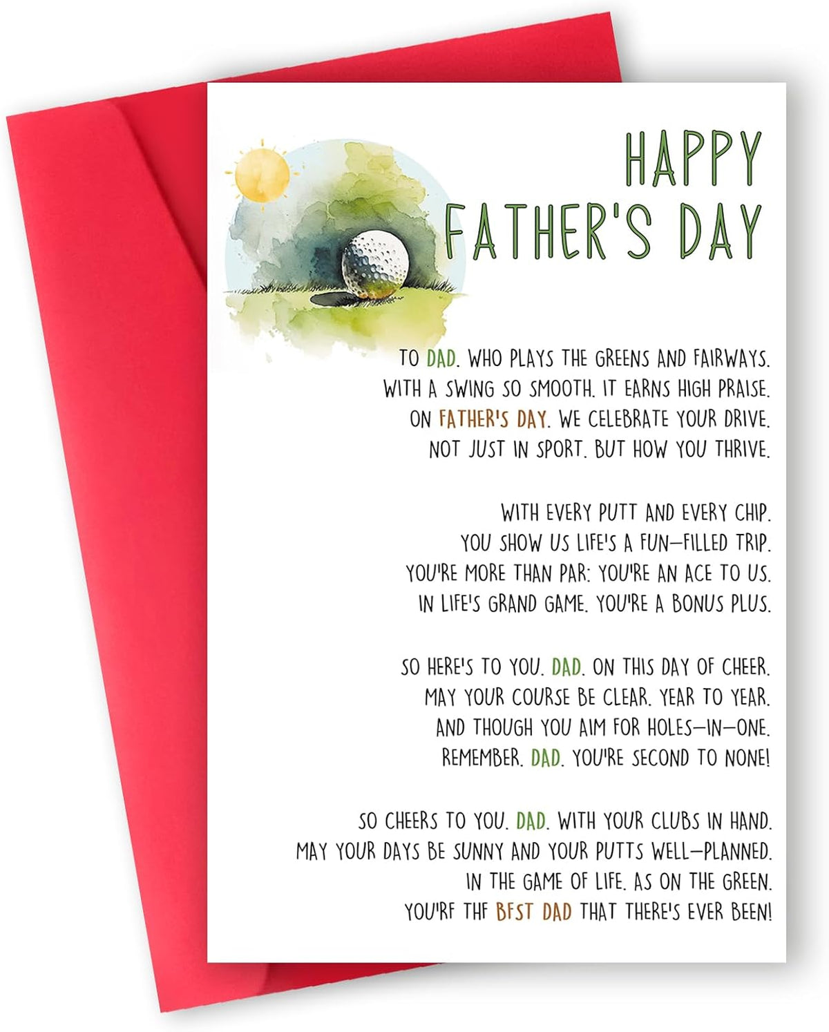 Funny Golf Fathers Day Card,Happy Father's Day Gift for Dad Father,Father's Day Card Gifts from Son Daughter Family