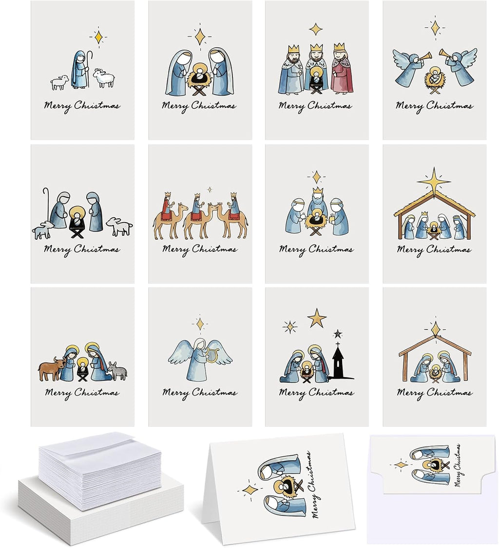 AmazingSpark 120 Pack Christian Xmas Cards with Envelope Bulk White Jesus