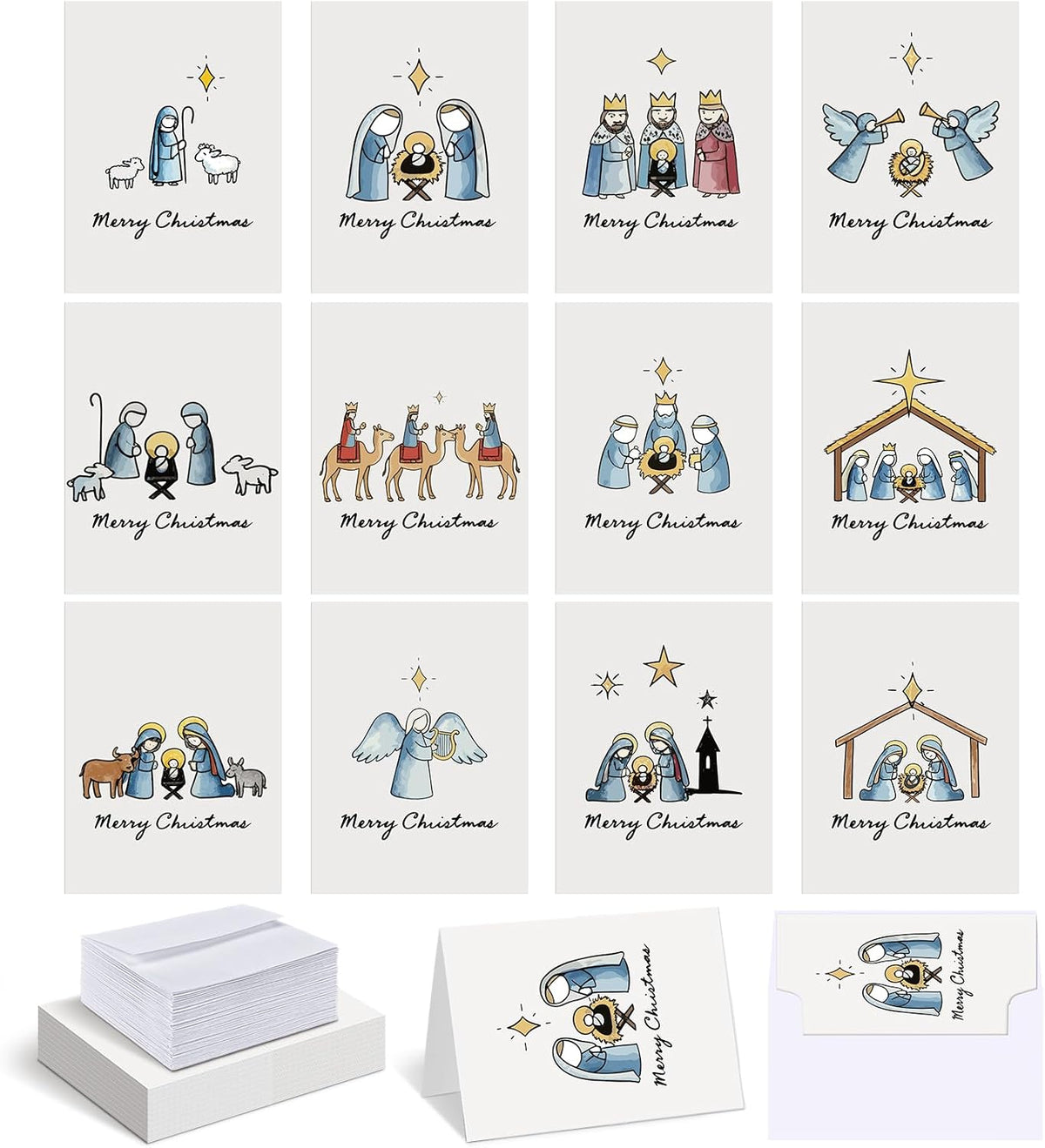 AmazingSpark 120 Pack Christian Xmas Cards with Envelope Bulk White Jesus