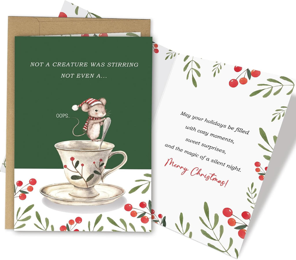 Funny Christmas Mouse Card for Women Men, Humor Christmas Card for Friends Partner Family Coworker, Not a Creature Was Stirring Xmas Cards