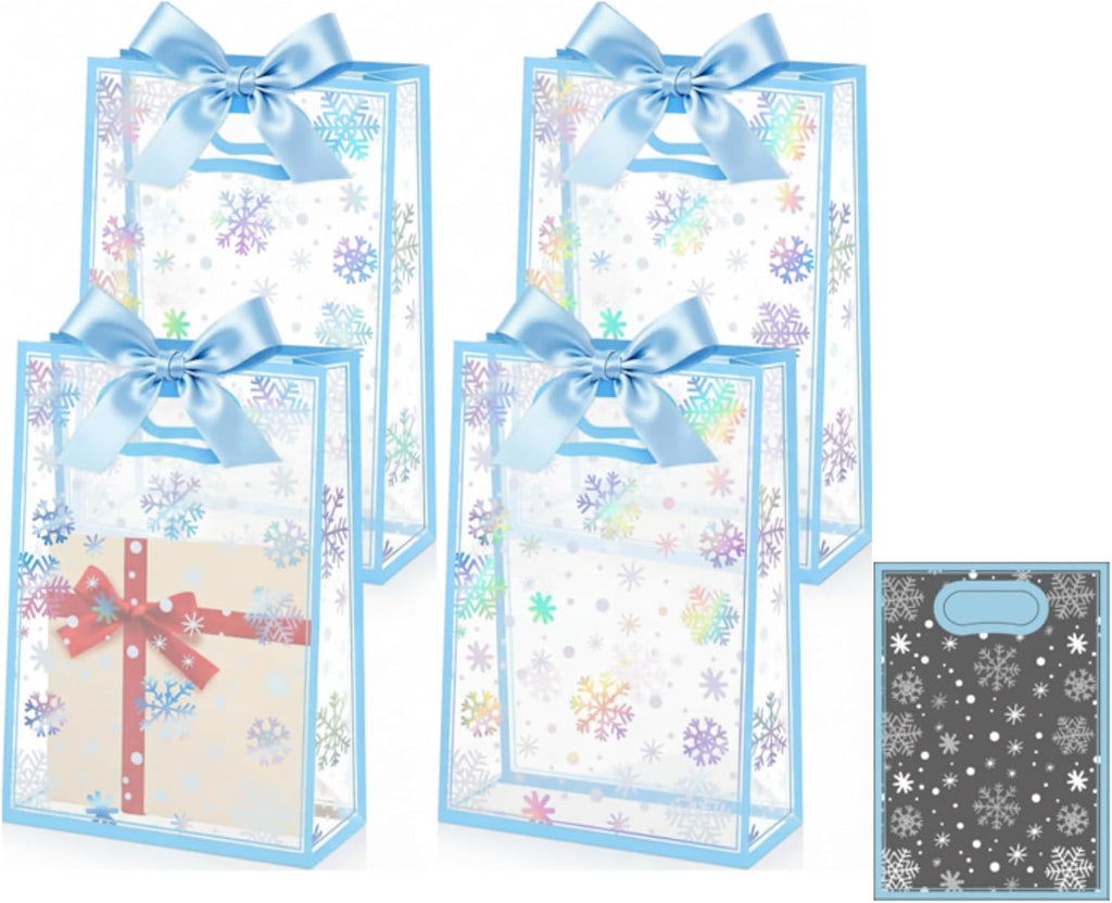 Capoda 24 Pack Winter Snowflake Gift Bags, Clear Plastic Party Favors
