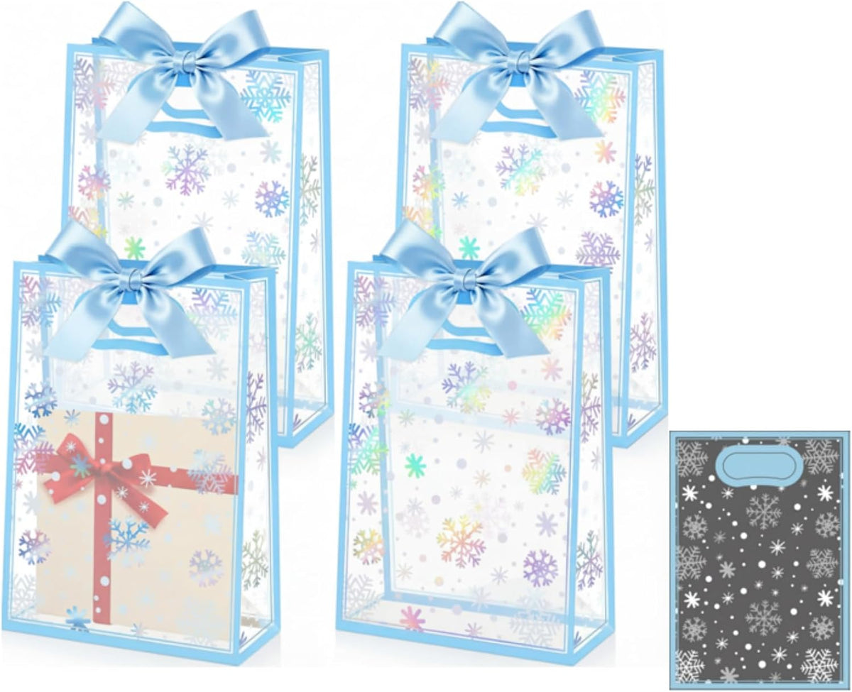 Capoda 24 Pack Winter Snowflake Gift Bags, Clear Plastic Party Favors