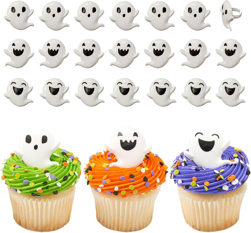 Ghost Halloween Cupcake Decoration Toppers | 24 Pack Party Cake Rings