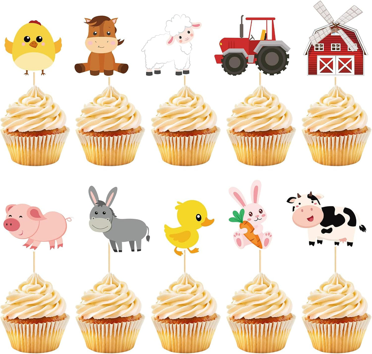 Hooqict 40Pcs Farm Cupcake Toppers Farm Animal Birthday Cake Topper Decorations Cupcake Picks for Kids Boys Girls Baby Shower Birthday Party Decorations Supplies