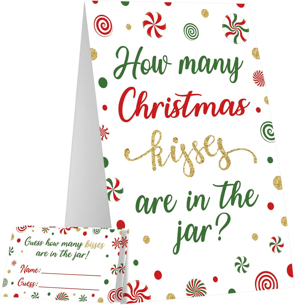 COCHIE Christmas Game for Family Office Large Groups Party Adults, Xmas Guess How Many Kisses are in The Jar Games, Winter Holiday Families Classroom Activities with Guess Cards - 30 Players (Candy)
