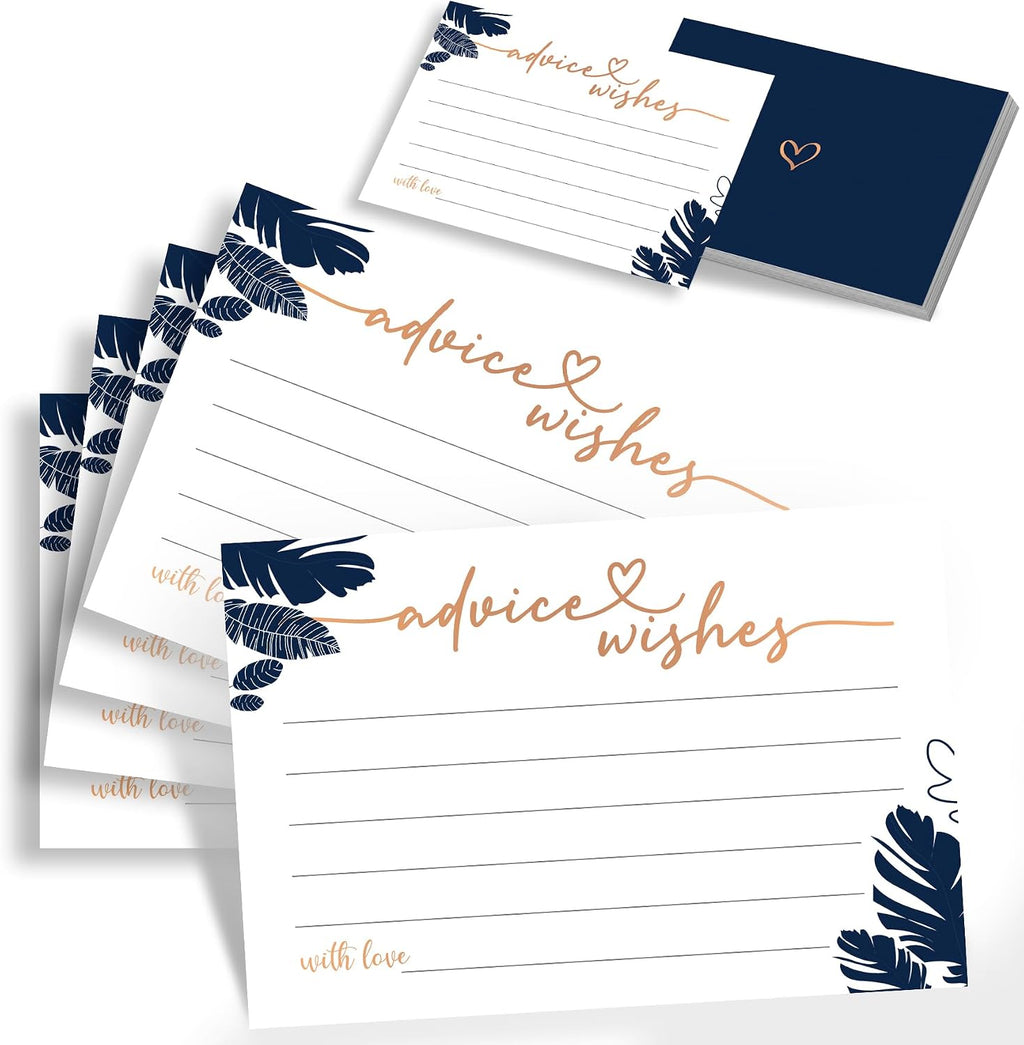 60 Pack Navy Blue Advice and Wishes Cards - Tropical Palm Leaves Design - 250GSM Premium Cardstock for Graduation, Navy Wedding, Nautical Bridal Shower, and Beach Party Decorations