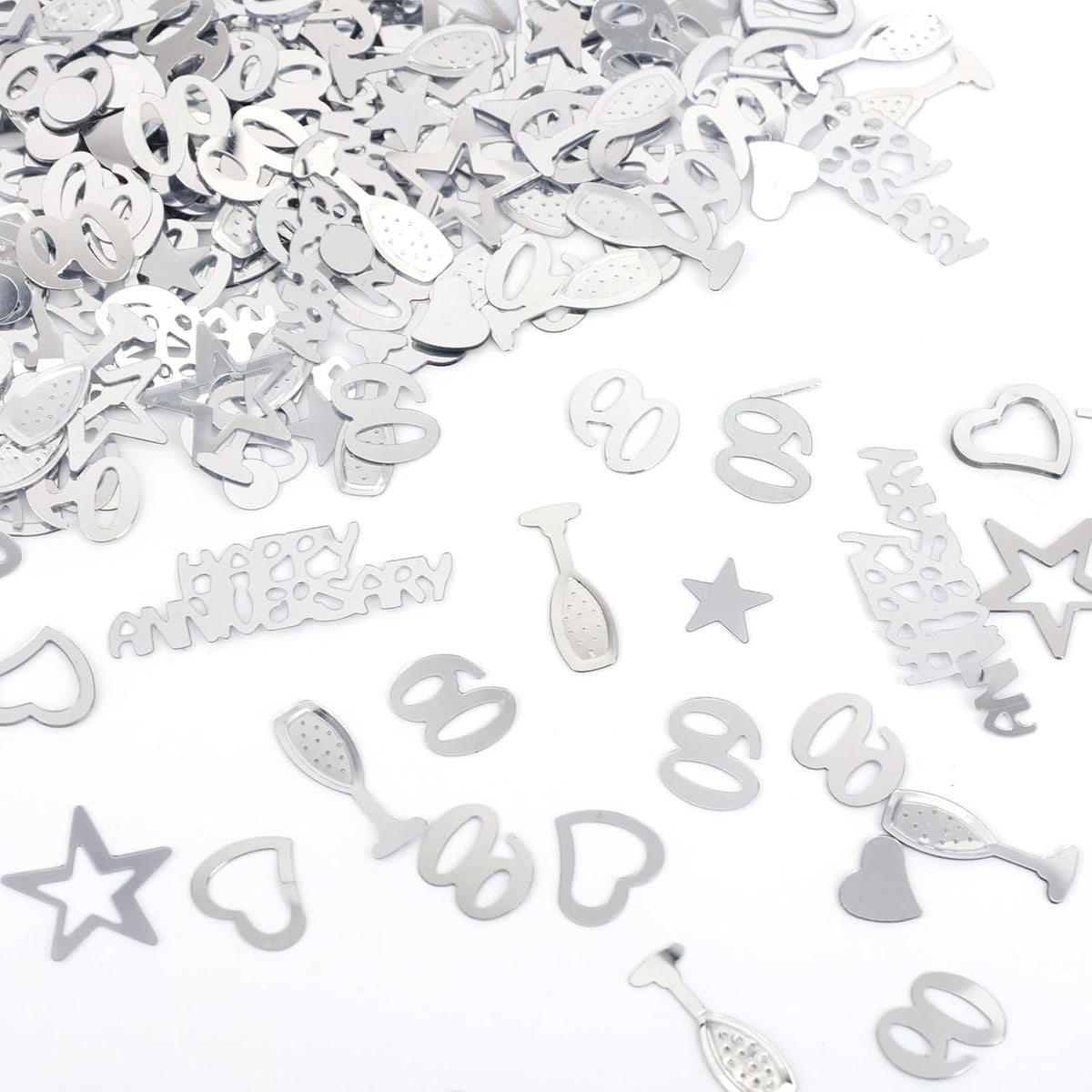 60th Wedding Anniversary Decorations, 30g Silver Heart Star Wine Glass Anniversary Table Confetti Scatter Cheers Glitter 60th Wedding Party Supplies for 60 Years Decor
