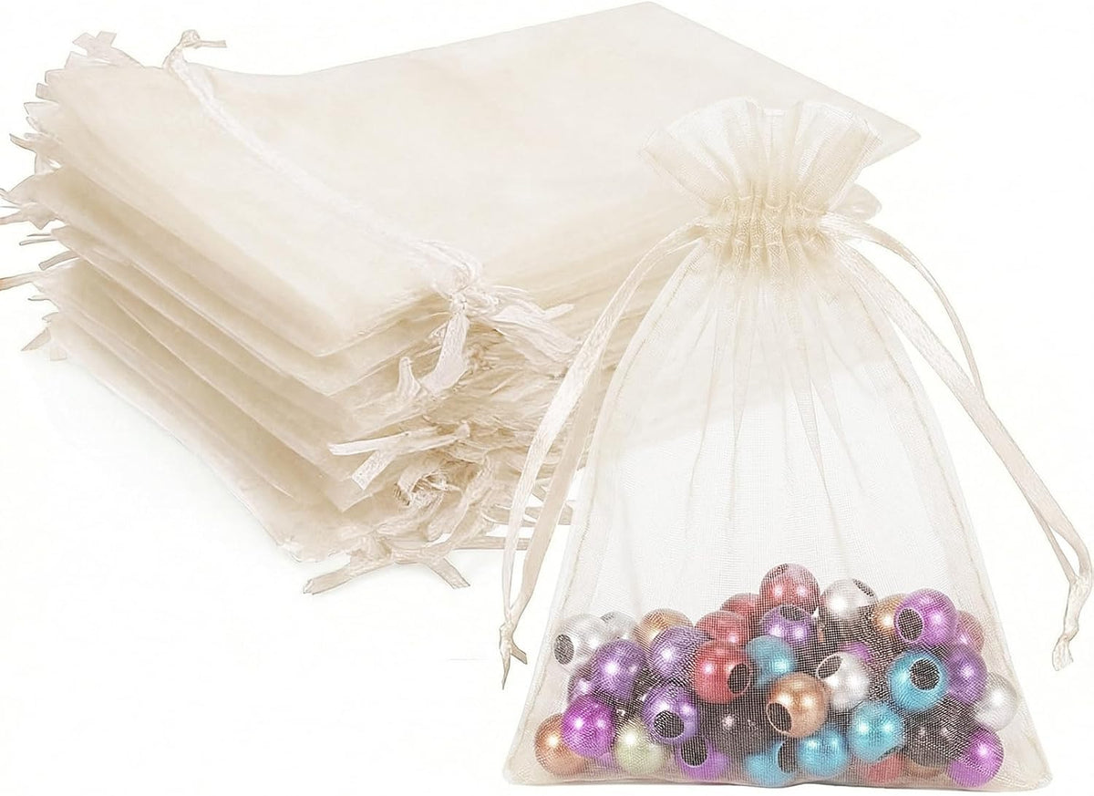 Wudygirl 100 PCS 5"x7" Organza Bags Lvory Gift Bags with Drawstring