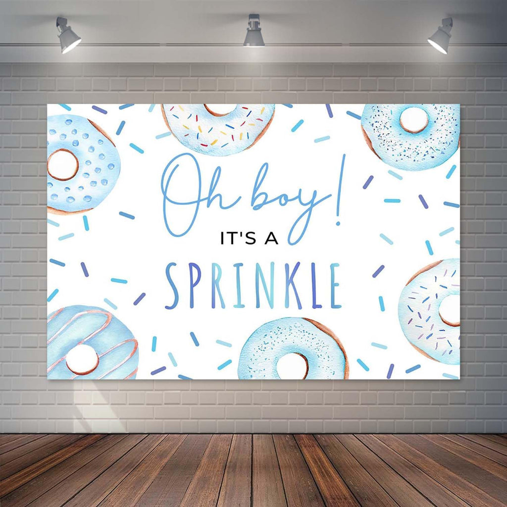 Donut Sprinkle Baby Shower Backdrop for Boy Blue Confetti Sprinkle Photography Background Oh Boy Donut Baby Shower Cake Dessert Table Decorations Photo Booth Props (5x3ft)