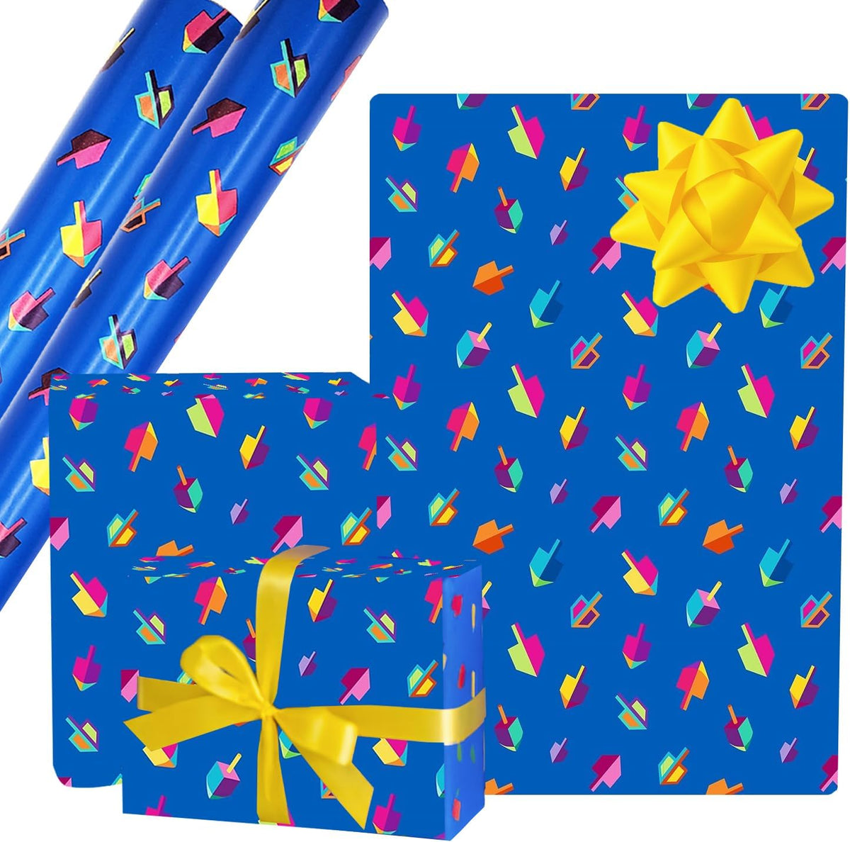 Happy Hanukkah Gift Wrap Chanuka - Dreidel Design 17.5" IN. X 180" IN. Each (Pack of 2 Rolls)