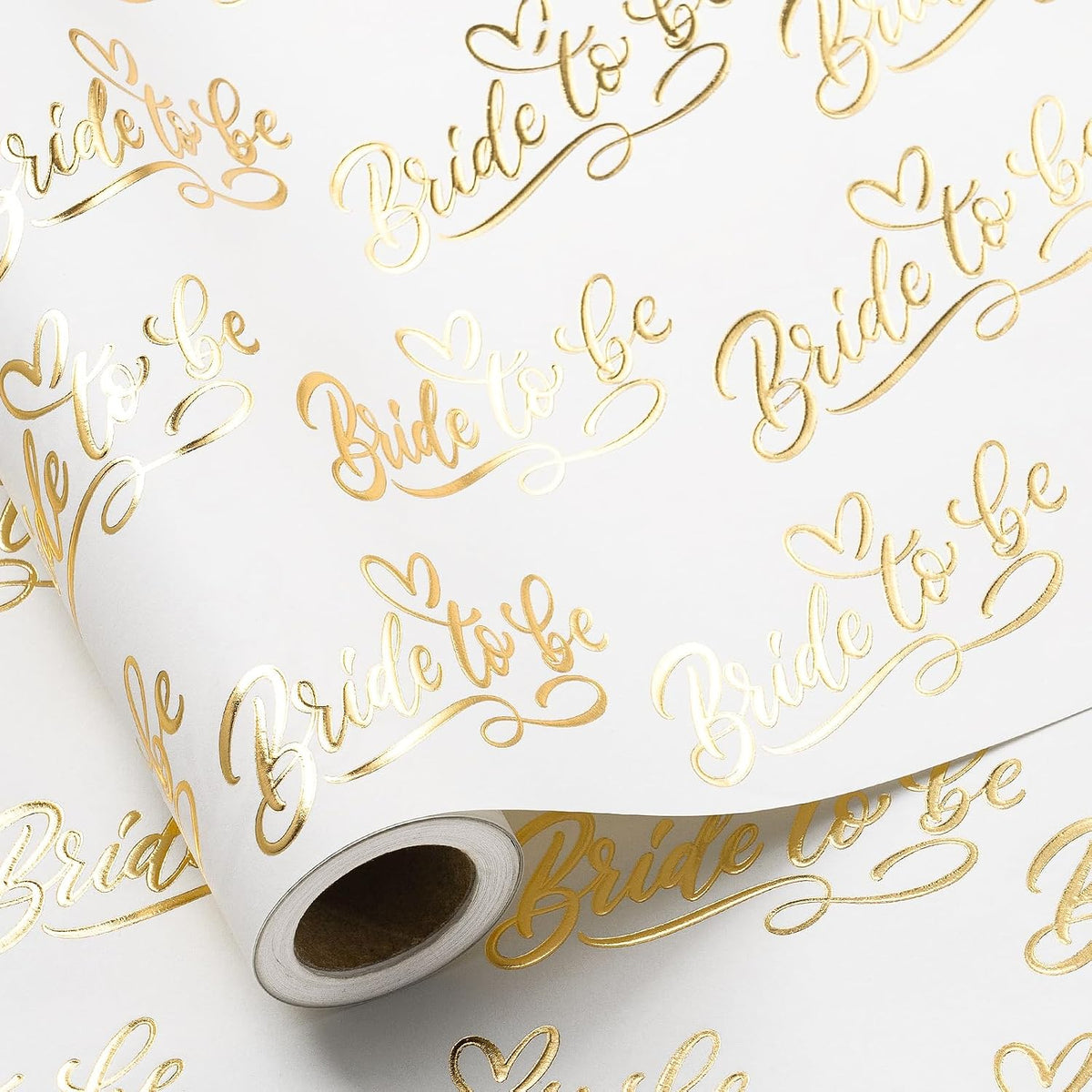 RUSPEPA Wedding Wrapping Paper Roll, Mini Roll, Gold Foil Bride to Be Text and Heart Design, Elegant Gift Wrap Paper for Bridal Shower, Bachelorette Party, Wedding Gift, 17 Inches x 16.4 Feet