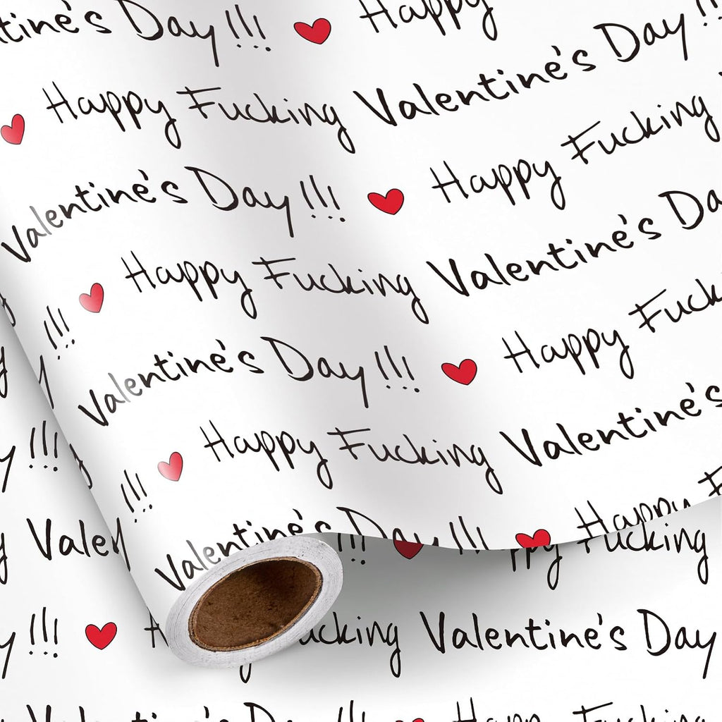 RUSPEPA Funny Valentine's Day Wrapping Paper Roll, Mini Roll, Happy F*ing Valentine's Day Lettering with Red Heart Gag Gift Wrap for Wedding, Anniversary, Birthday, Engagement, 17 Inches x 16.4 Feet