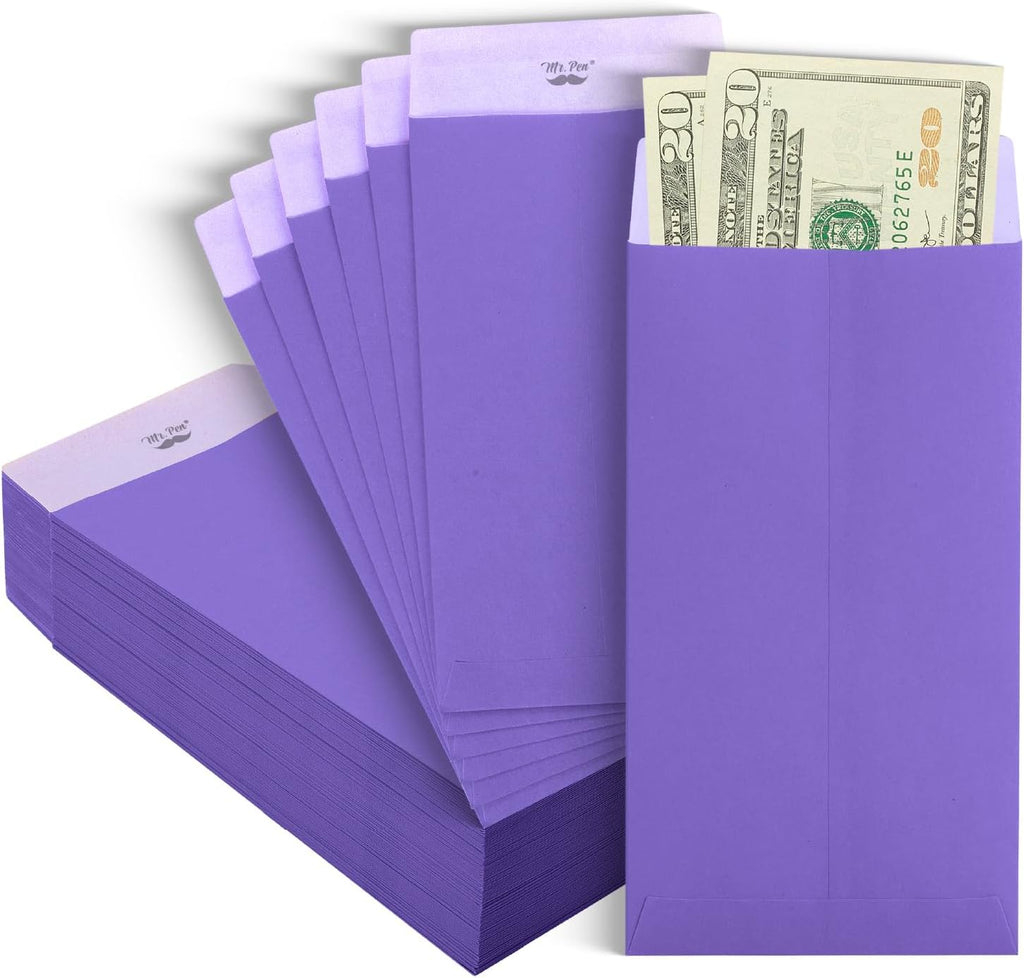 Mr. Pen- Money Envelopes for Cash, 6.5" x 3.5", 100 Pack, Kraft Paper | Self-Adhesive Bulk Cash Envelopes for Budgeting, Money and Coin Saving, Check, Budget, Small Item Organizing