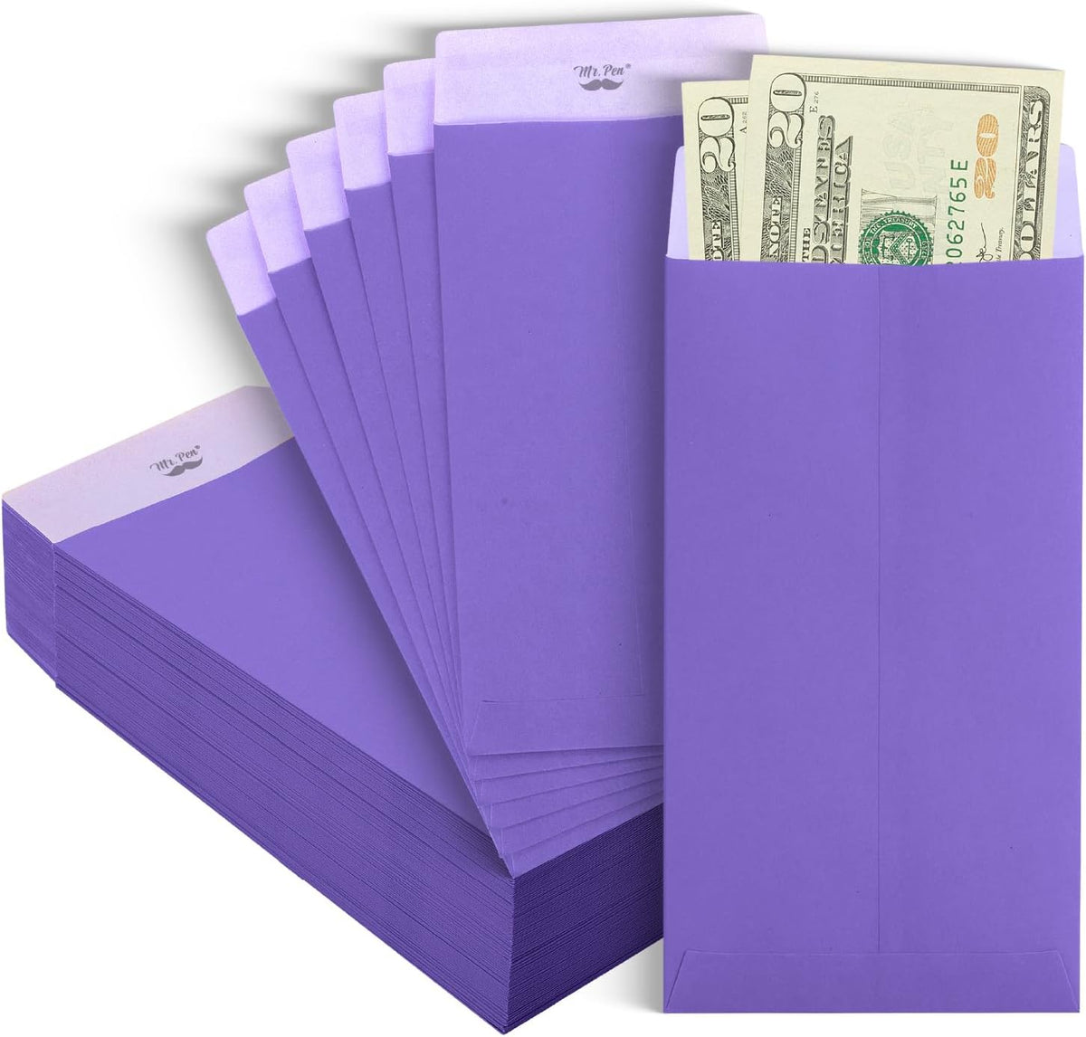 Mr. Pen- Money Envelopes for Cash, 6.5" x 3.5", 100 Pack, Kraft Paper | Self-Adhesive Bulk Cash Envelopes for Budgeting, Money and Coin Saving, Check, Budget, Small Item Organizing