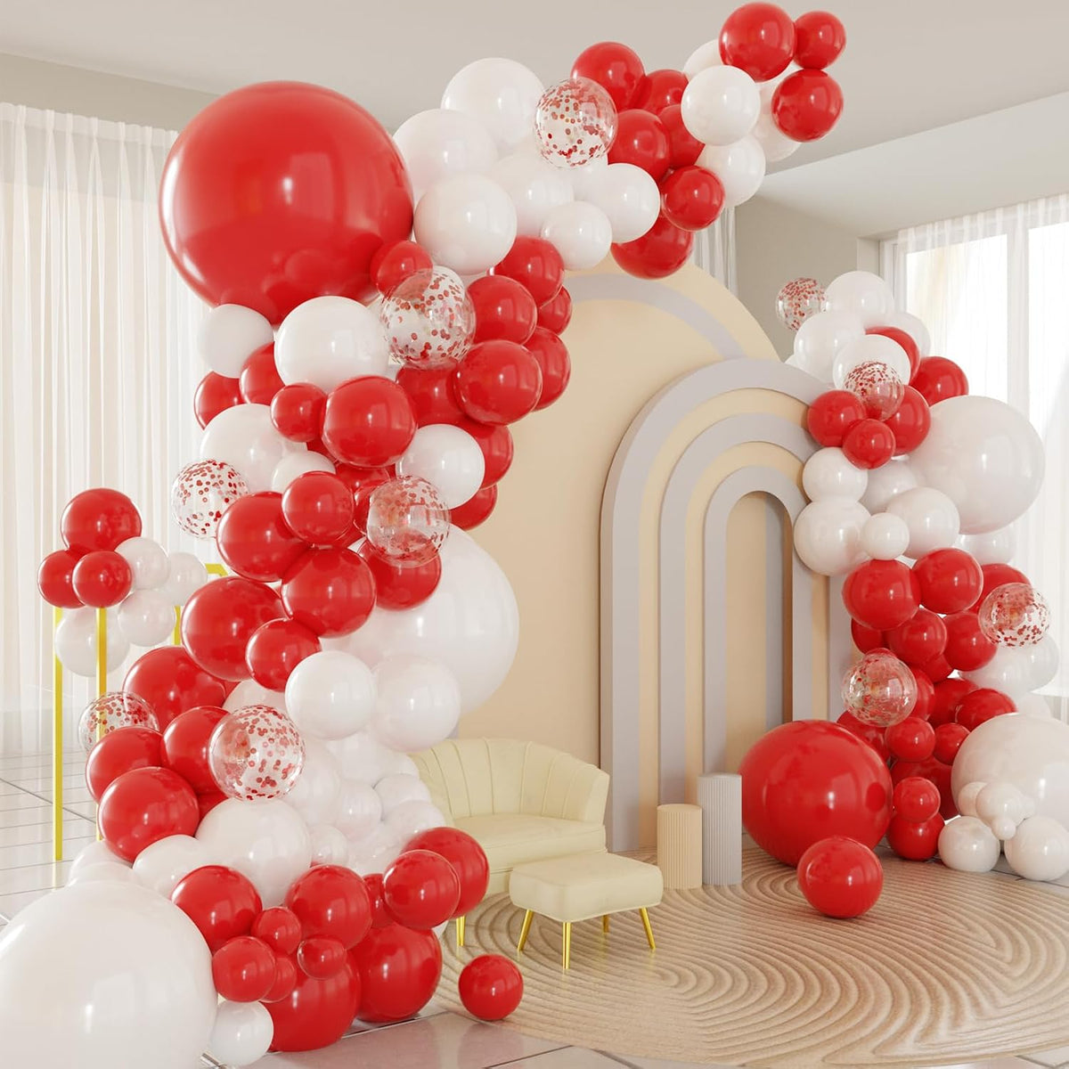 Red White Balloons Arch Kit, 124pcs Red and White Confetti Balloons