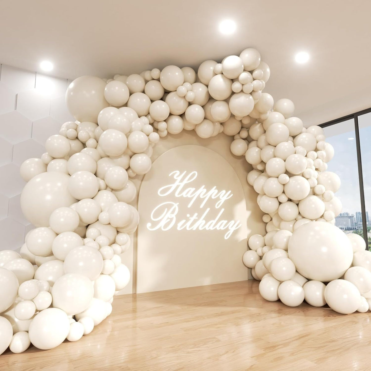 White Sand Balloon Arch Kit, 143Pcs Sand White cream beige Latex Balloon Garland kit, 18 12 10 5 Inch Different Size Balloons for Birthday Baby Shower Wedding Boho Party Decorations Supplies