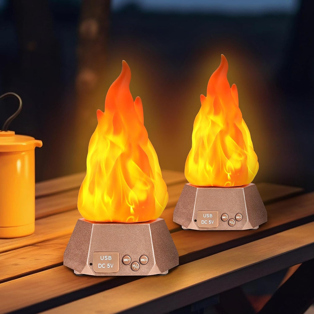 Toodour 2 Pack Outdoor Flame Lights with Bluetooth Speaker