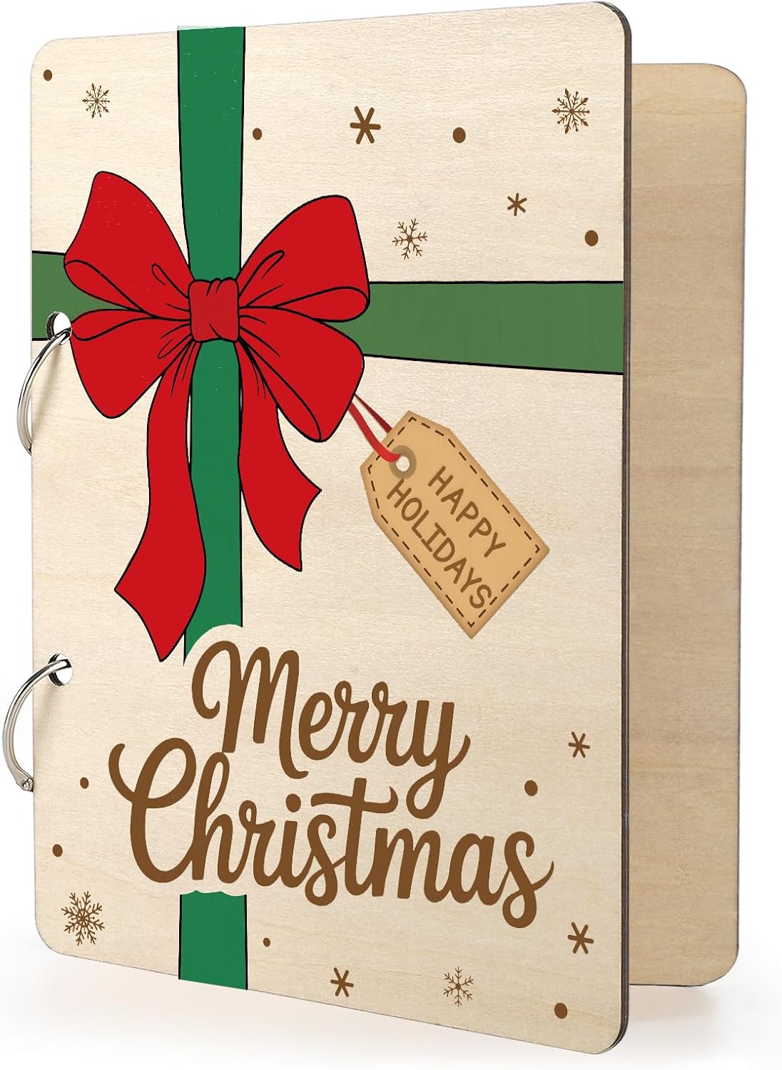 Wooden Christmas Card Keeper Binder Merry Christmas Greeting Card Holder with Rings Xmas Holiday Post Cards Organizer Wood Memories Book for Storage Keepsake Album Photo Notes Gift Winter Past Notes