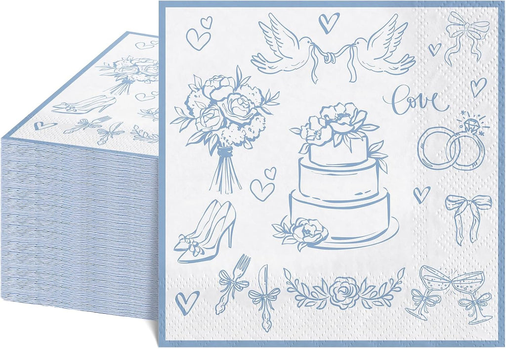 NatNarr 100 Pk Wedding Napkins, 5" Blue White Bridal Shower Napkins