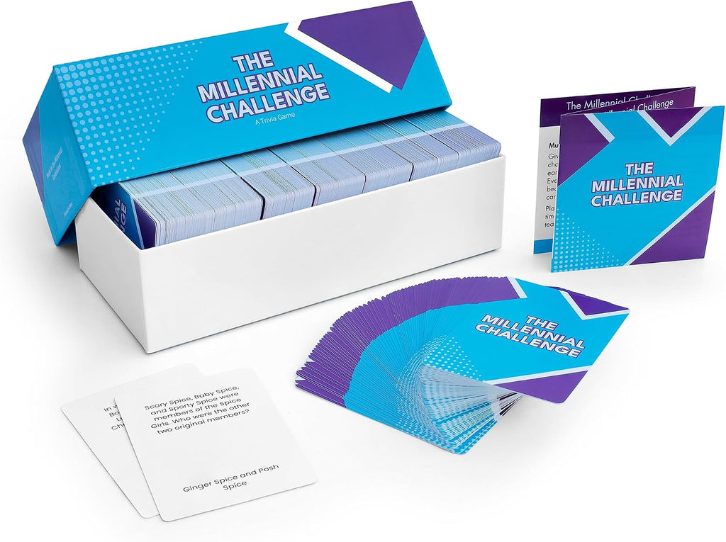 The Millennial Challenge - 90s and 2000s Trivia Game with 600 Trivia Cards - Pop Culture, Trivia Game with Movies, Music, TV Shows - Ideal for Game Night, Christmas, Birthday, or Gift