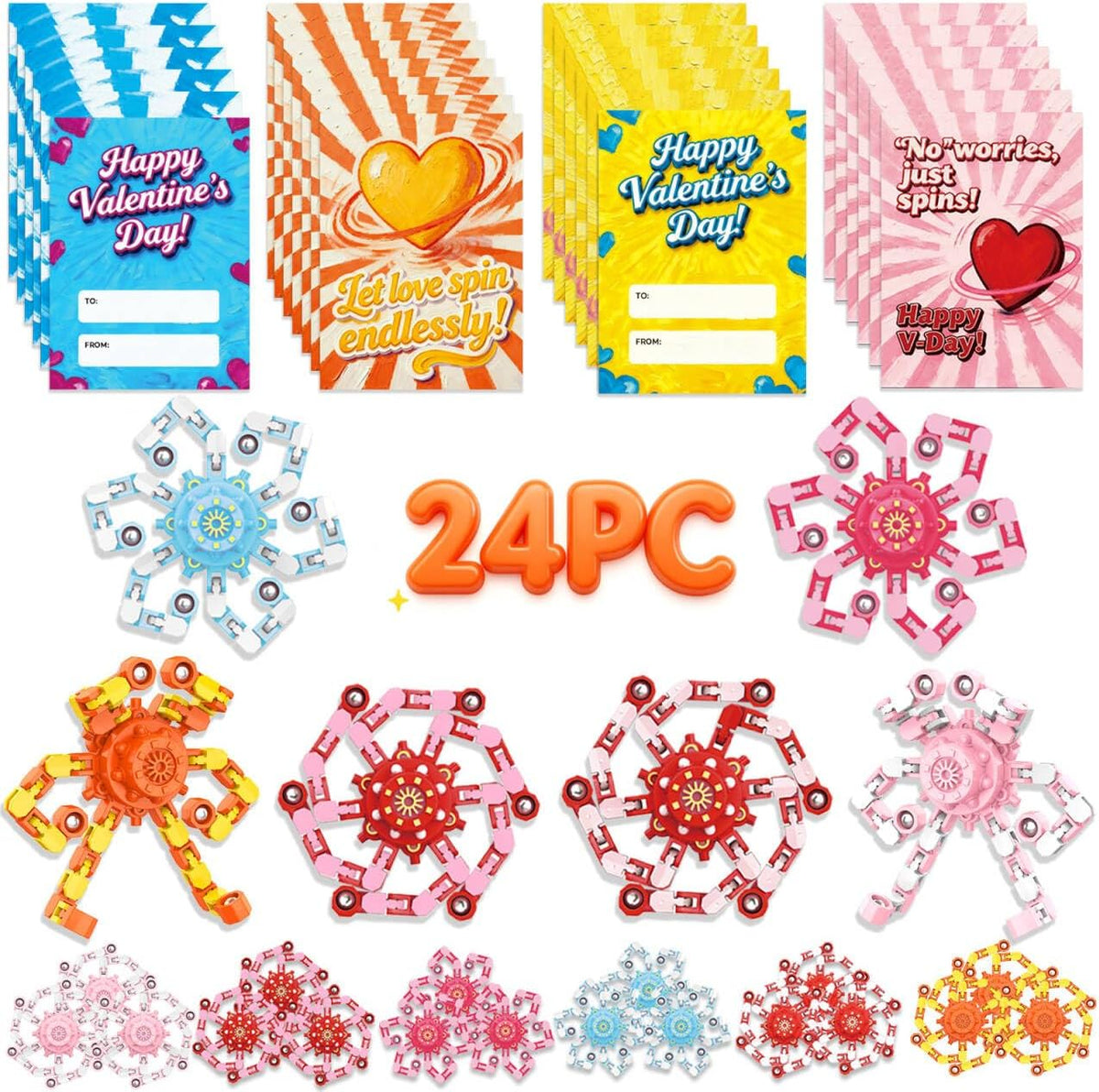 24PCS Fidget Spinners,Funny Sensory Fidget Toys with Valentines Card