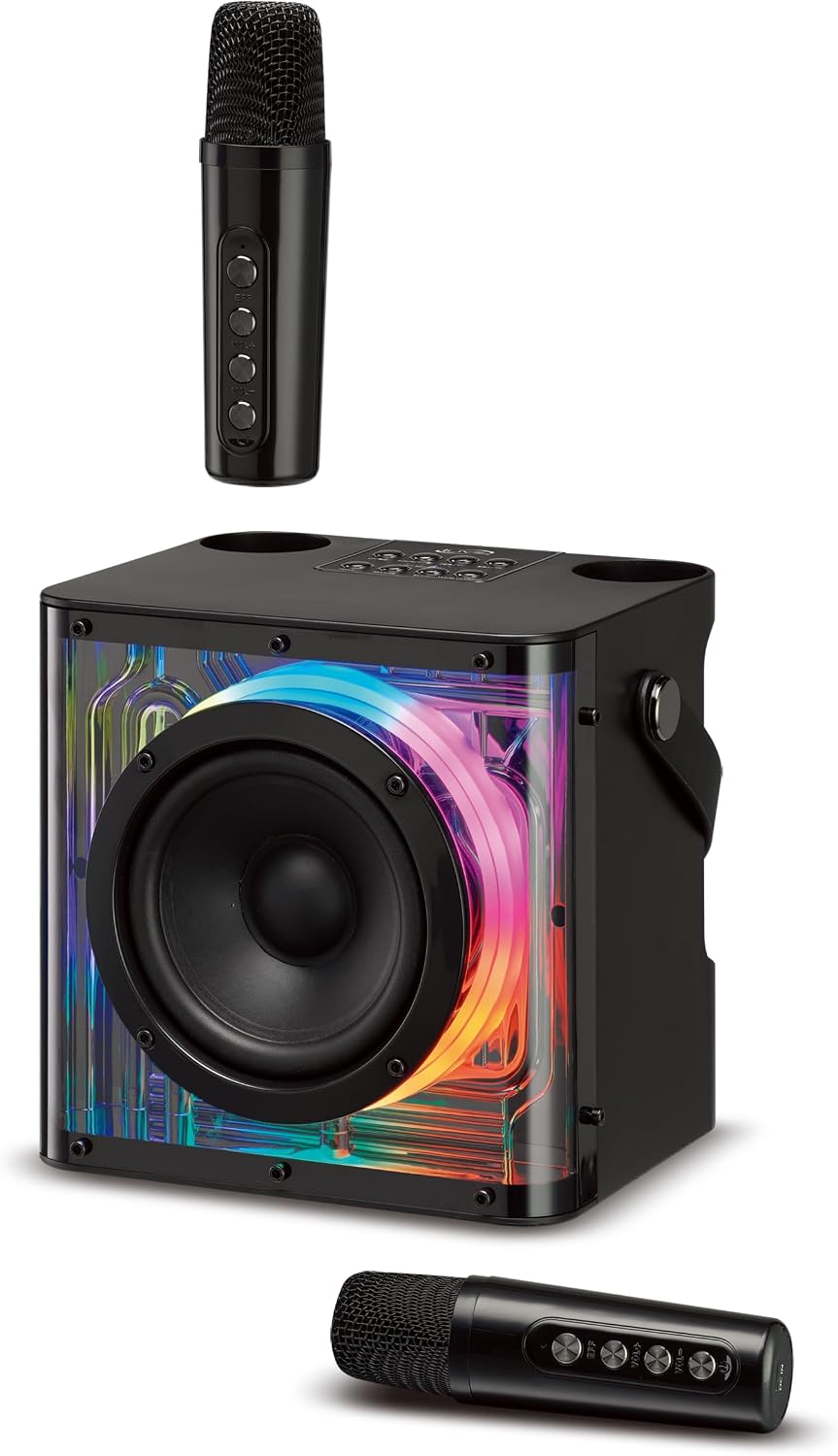 iLive Bluetooth Karaoke Machine with 2 Wireless Microphones & LED Lights