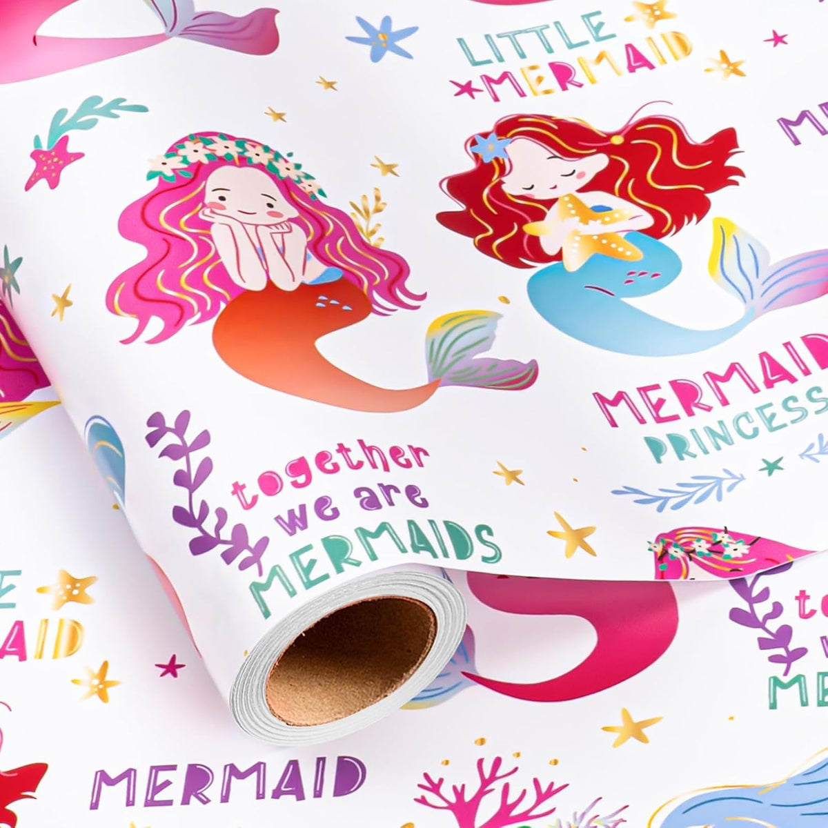 MAYPLUSS Girl Gift Wrapping Paper, 17in x 16.5ft Mermaid Gift Wrap