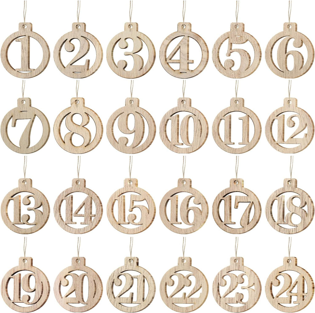 GWHOLE 1-24 Wooden Number with String for Christmas Advent Calendar