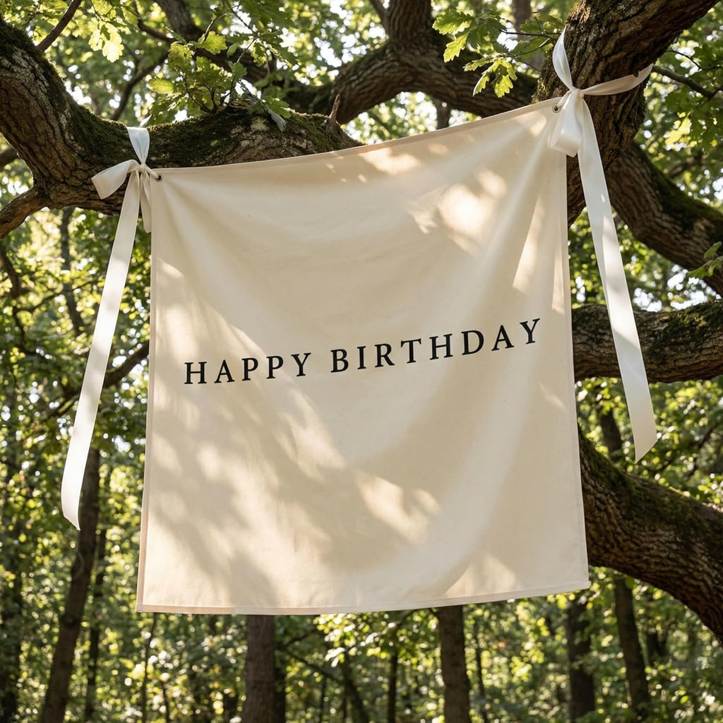 Oudain 59x59 Inch Happy Birthday Banner Burlap Happy Birthday Backdrop