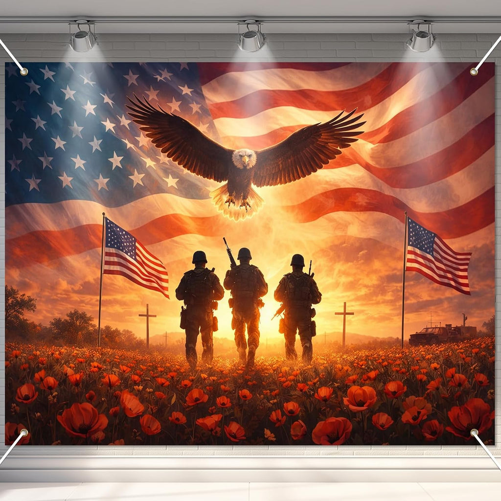 BlissYard Patriotic Backdrop American Flag Eagle 8x6ft