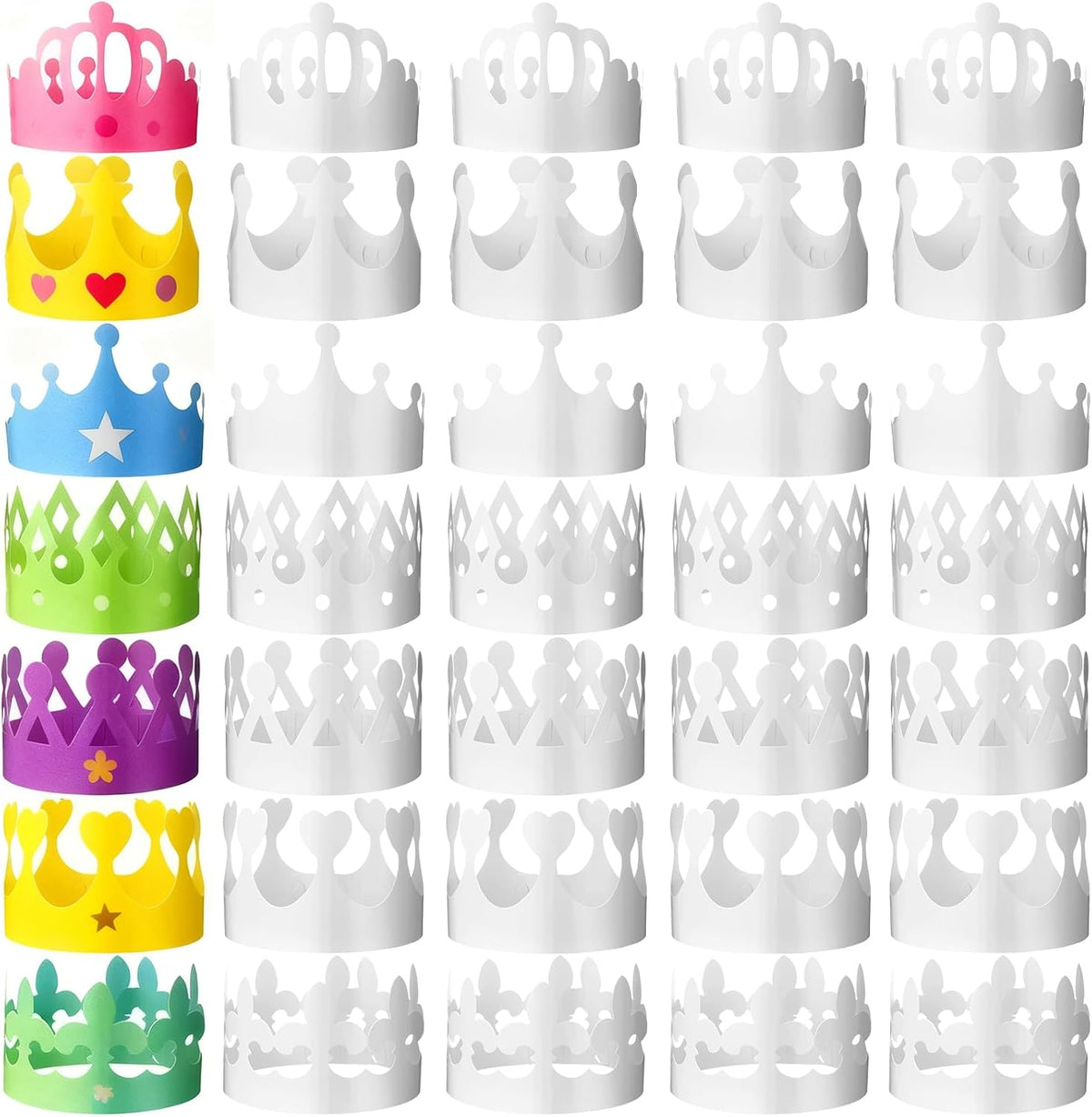Thenshop 280 Pcs White Paper Crowns for Kids to Decorate, Classic Style