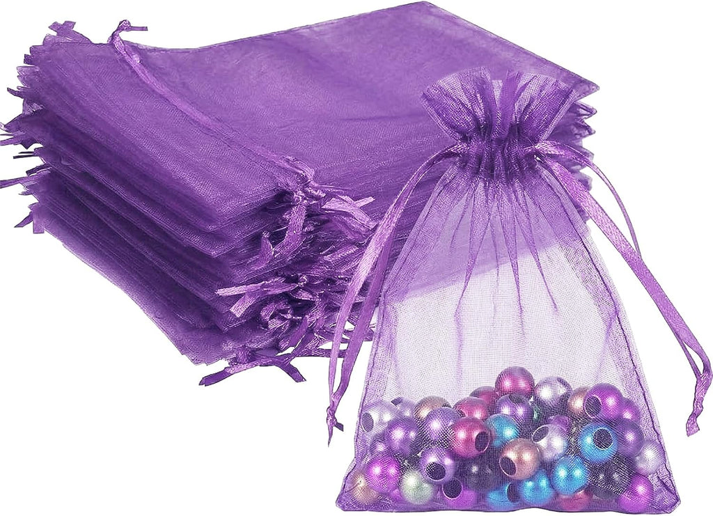 Wudygirl 100 PCS 5"x7" Organza Bags Purple Gift Bags with Drawstring