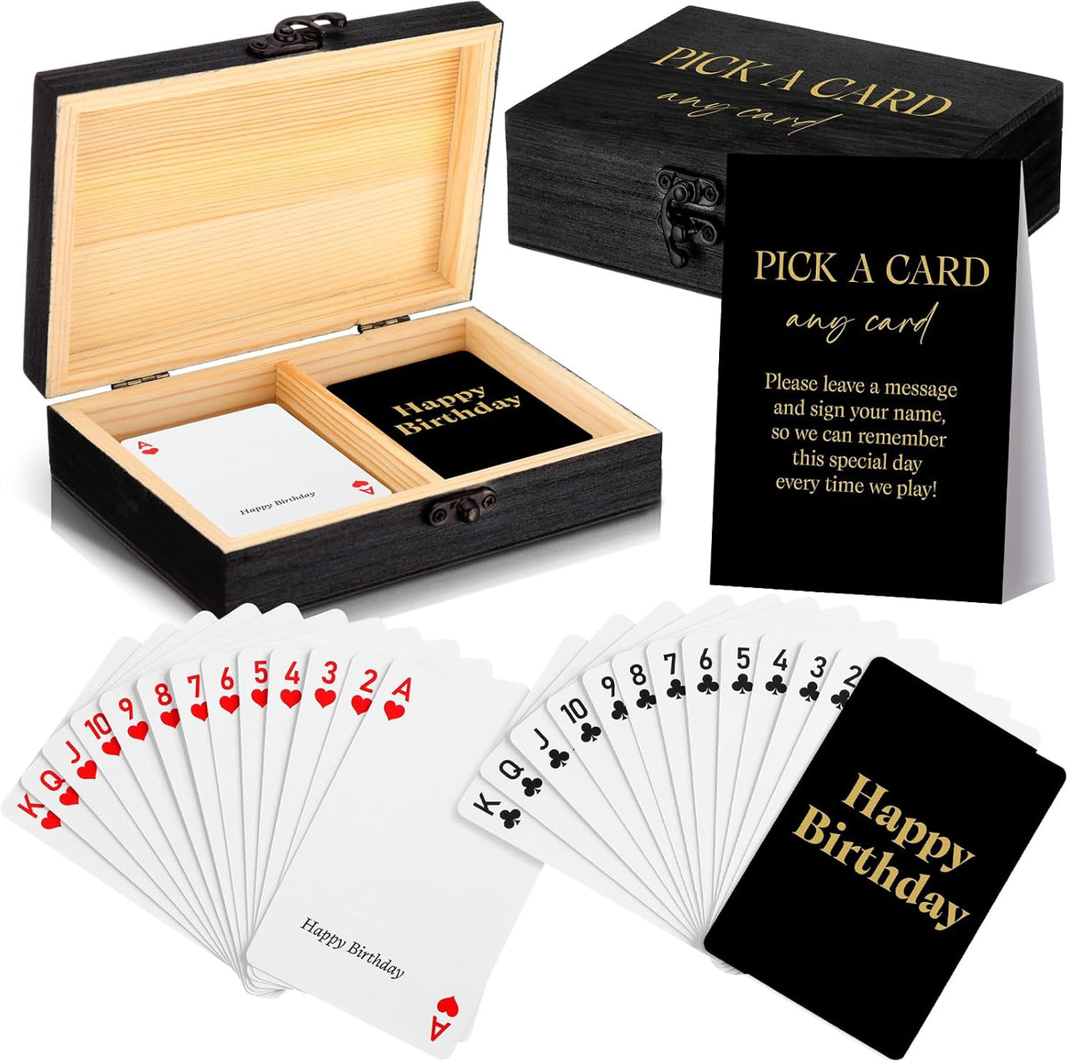 AceOrbit 57 Pack Birthday Guest Book Playing Card Set with Black Wooden Box