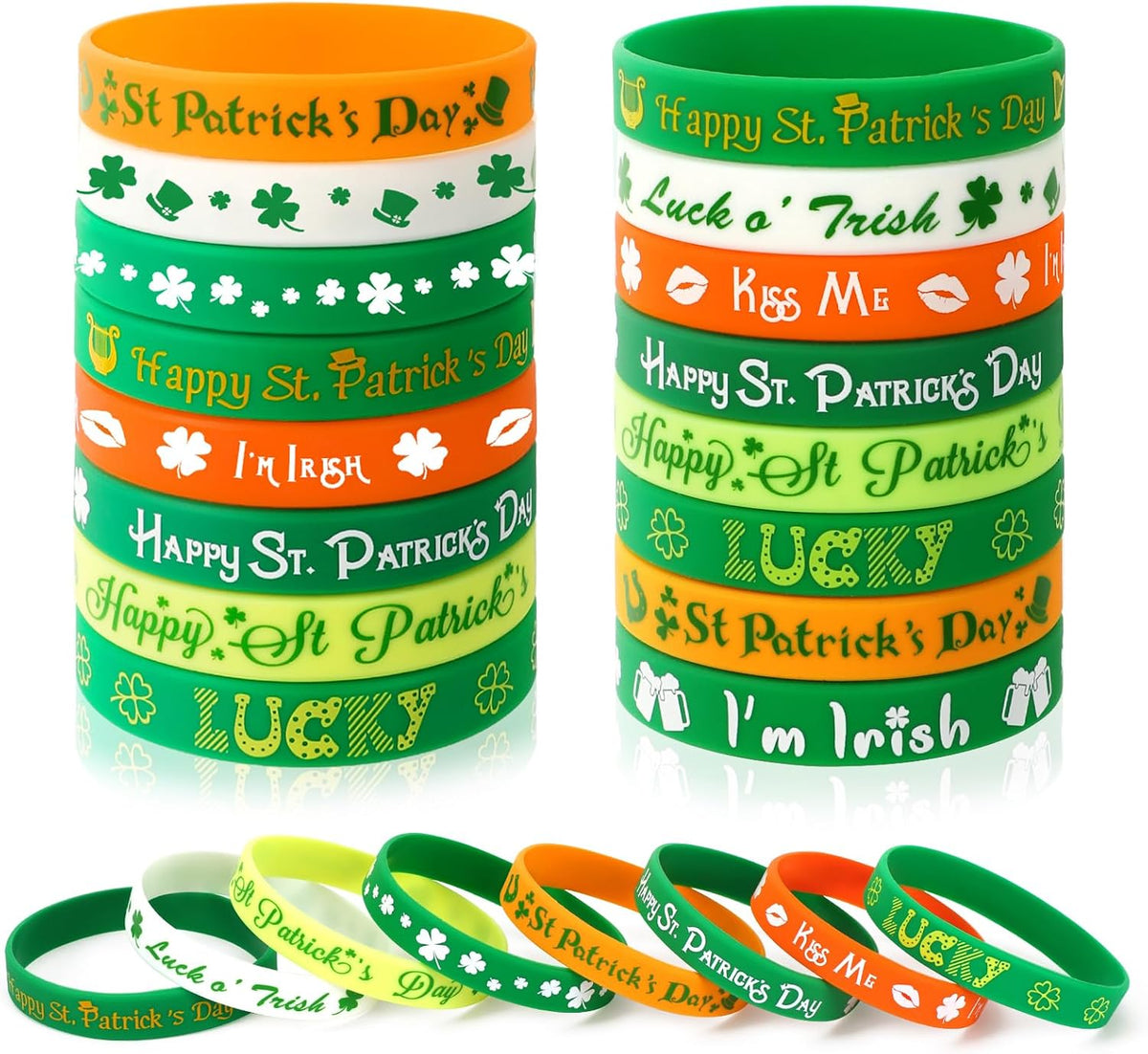 JUNEBRUSHS 24pcs St. Patrick's Day Party Favors Silicone Bracelets