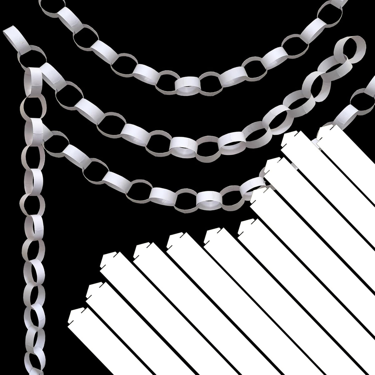 Origami Joy 300 White Paper Chain Strips for Crafting. No Glue or Tape Needed. Kid Friendly & Family Fun. Yields Over 50 Feet of Paper Chains for Party or Classroom Decorations (White)