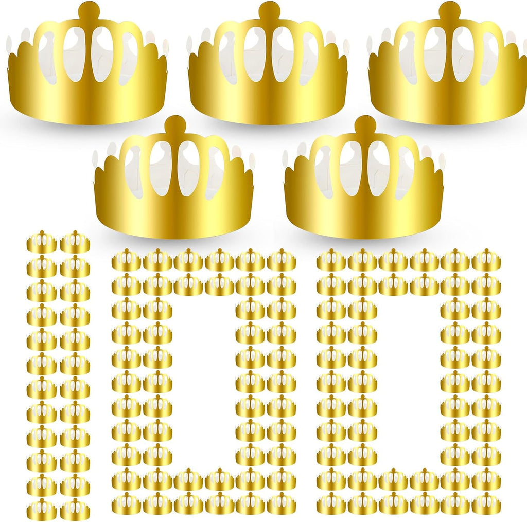 Crtiin 100 Pcs Gold Paper Crowns Bulk for Adult Kids Party, Round Style