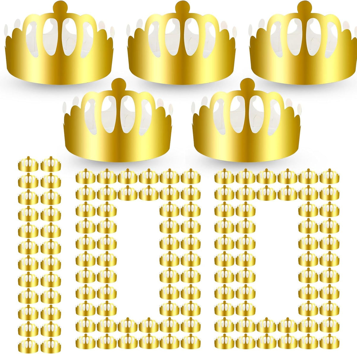Crtiin 100 Pcs Gold Paper Crowns Bulk for Adult Kids Party, Round Style