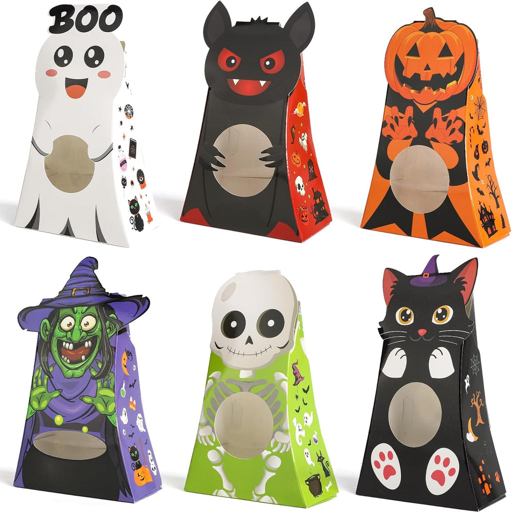 Sereliy 12pcs Halloween Treats Bags,6 Character Designs Cookie Candy Bags For Kids, Halloween Treat Boxes With Window, Goodie Gift Boxes For Party Favor Supplies