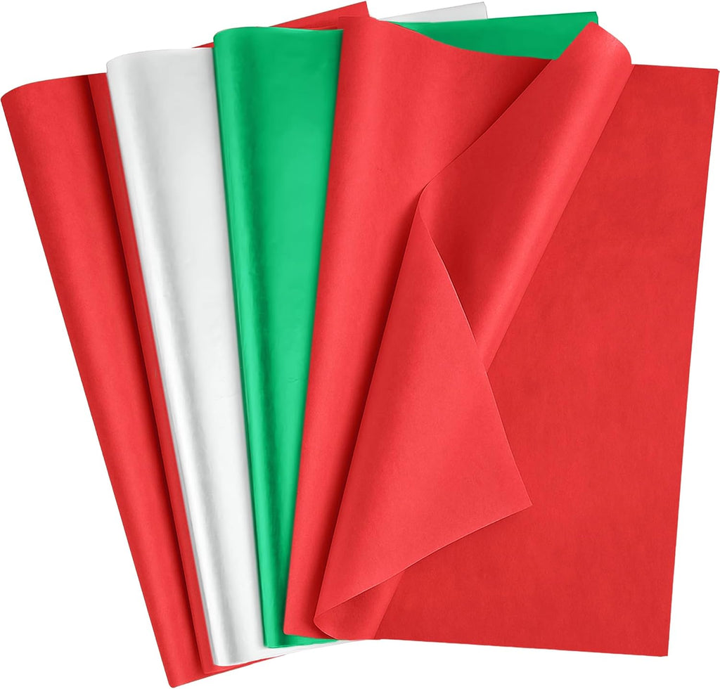 OHOME Christmas Tissue Paper - 100 Sheets 20"x14" Red Green White Wrapping Paper | Christmas Decorations Decor for Gift Bags Boxes - Xmas Navidad Holiday Party Favors Supplies