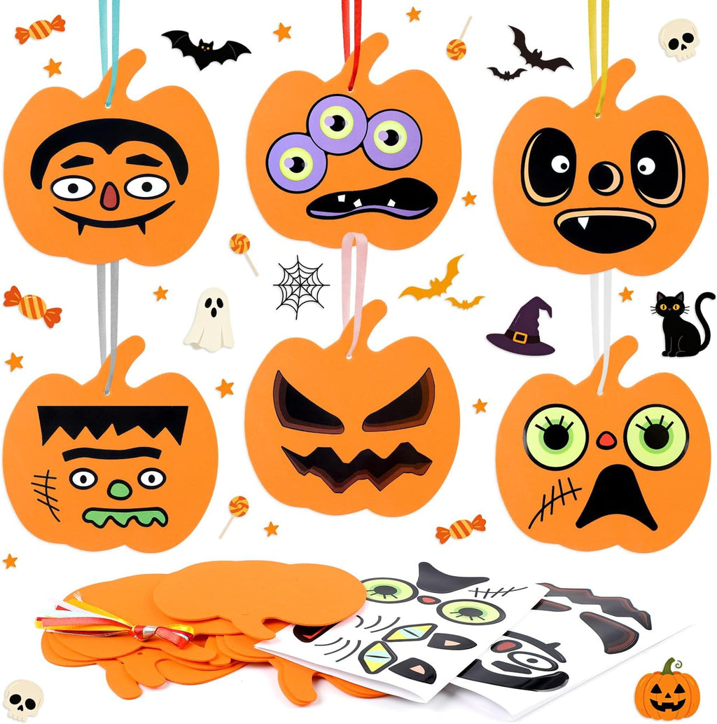 DIYASY 24 Pcs Pumpkin Craft Kits for Kids, Halloween DIY Foam Stickers Arts