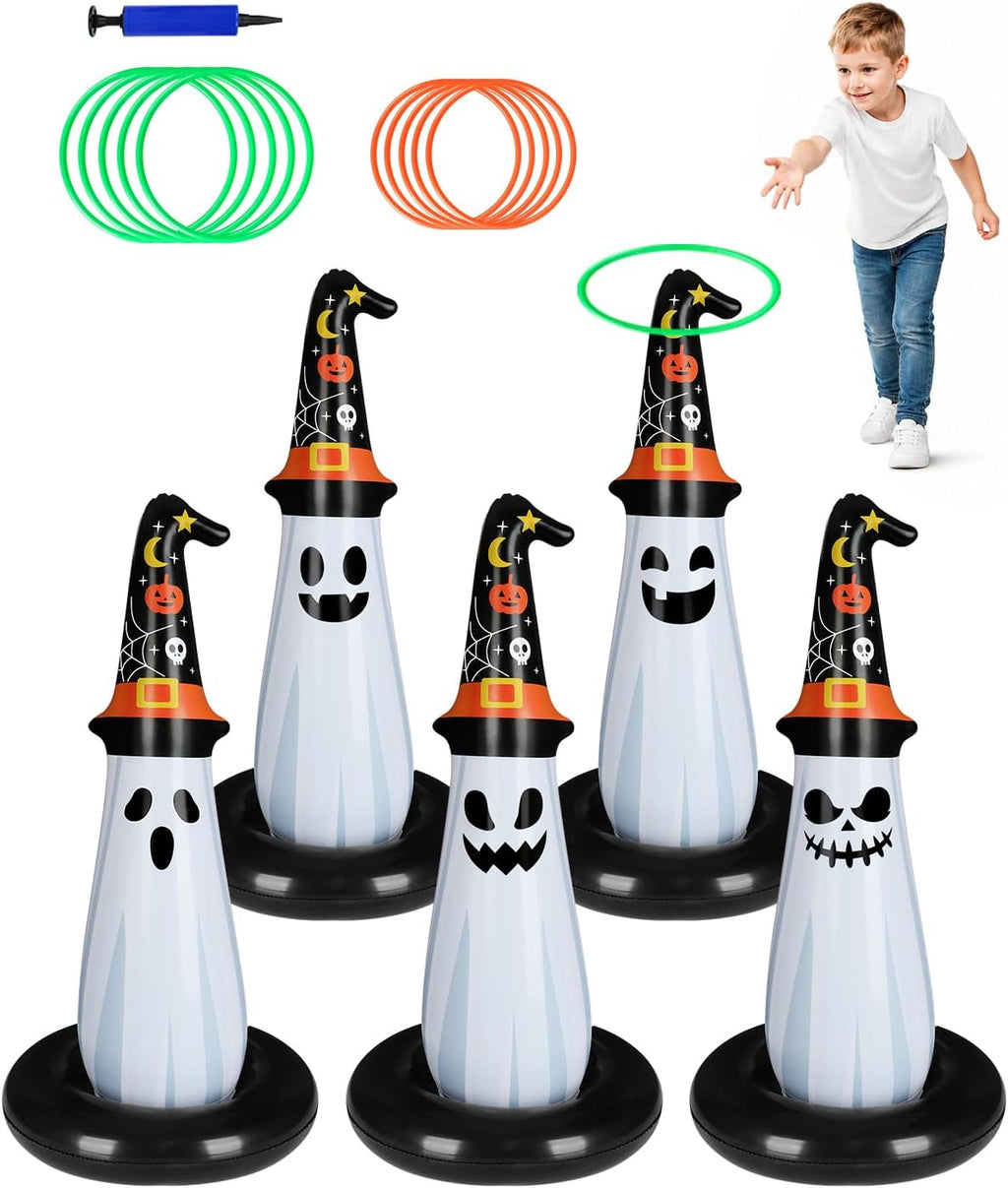 5Pcs Inflatable Halloween Ghost Ring Toss Game,Halloween Games for Kids,Adults,Family Party Favor Indoor Outdoor Game Garden Toys