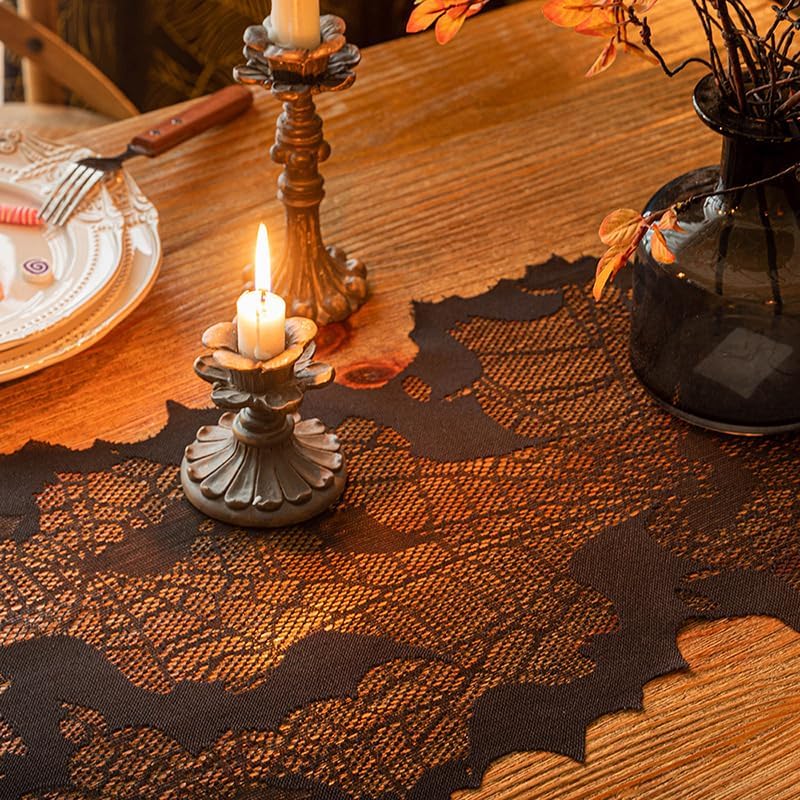 Black Lace Bat Web Halloween Table Runner - 13 x 70Inch
