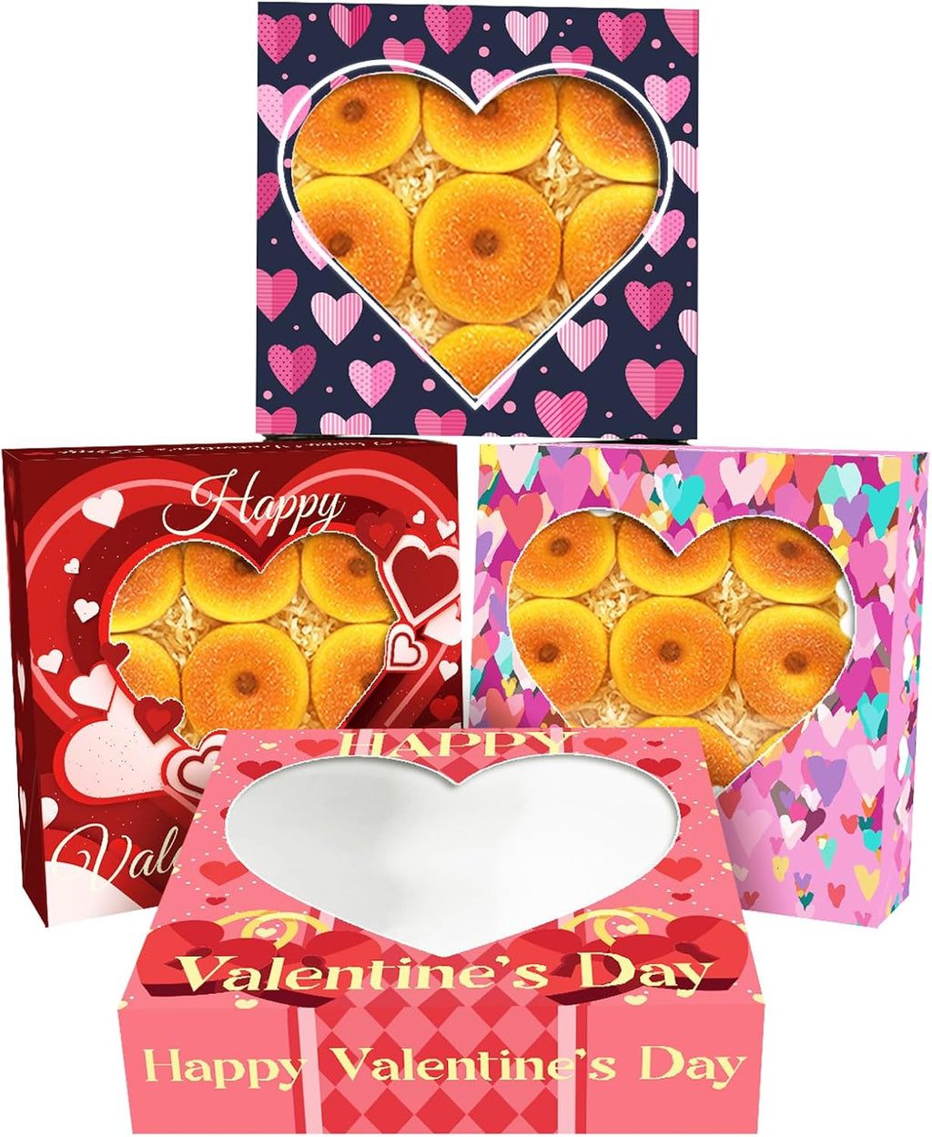 qiqee Auto-pop Up Valentine 12pcs Pie Boxes 10x10x2.5 inches Easy Assemble Macaroon Cookie Bakery Boxes with Window for Valentine's Day
