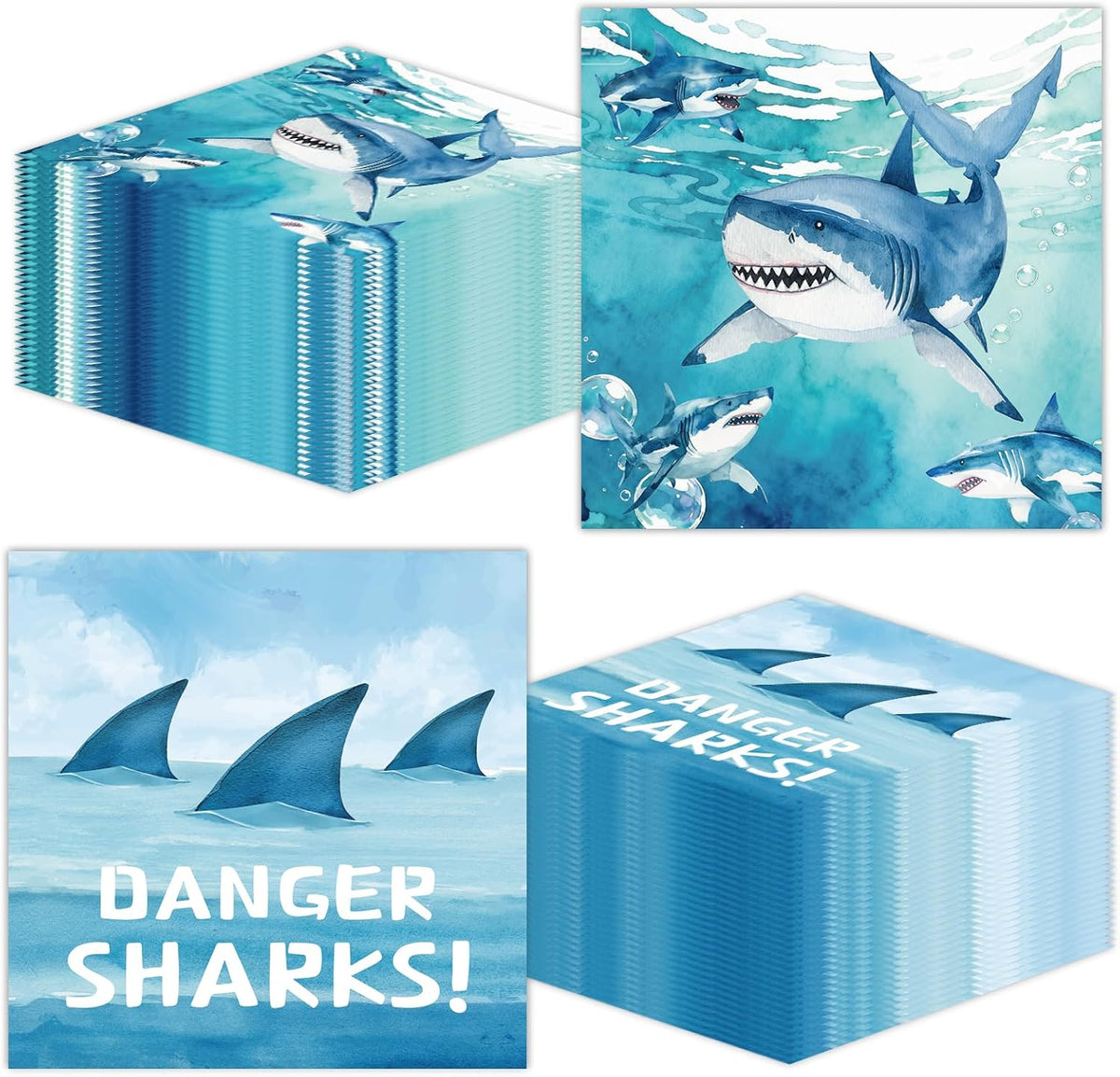 50 Pcs Shark Paper Napkins 6.5 x 6.5 Inches, Ocean Shark Theme Disposable Luncheon Dinner Party Napkins Cocktail Napkin for Under The Sea Party Decorations (Shark)