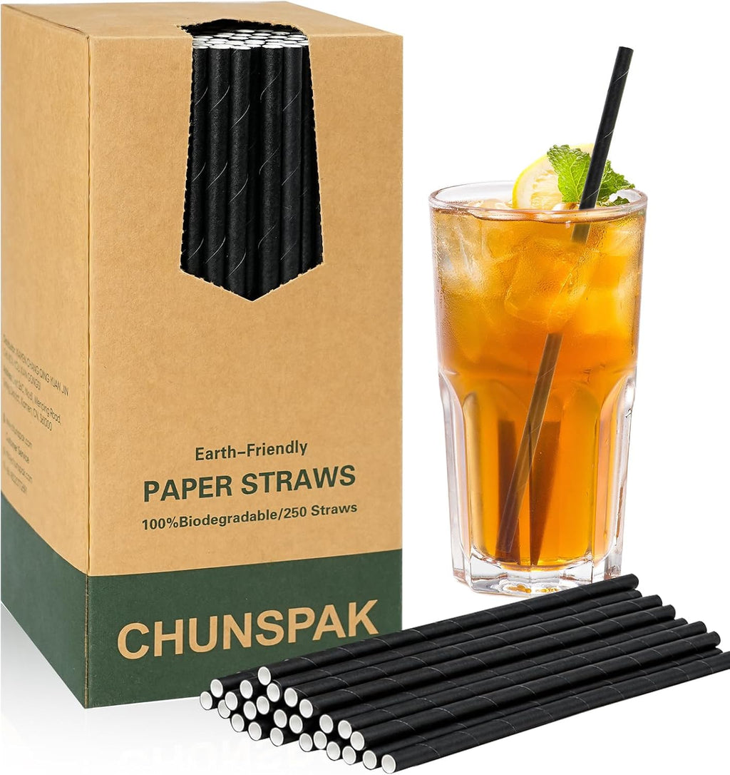 7.75" Yellow White Striped Paper Drinking Straws, Lemonade Straws 100 ct