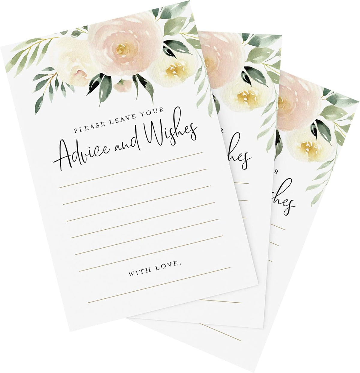 Bliss Collections Advice and Wishes Cards, Blush Floral, Perfect for: Bridal Showers, Wedding, Baby Shower, Graduation Party, Retirement, Words of Wisdom for Bride and Groom, 4"x6" Cards (50 Cards)