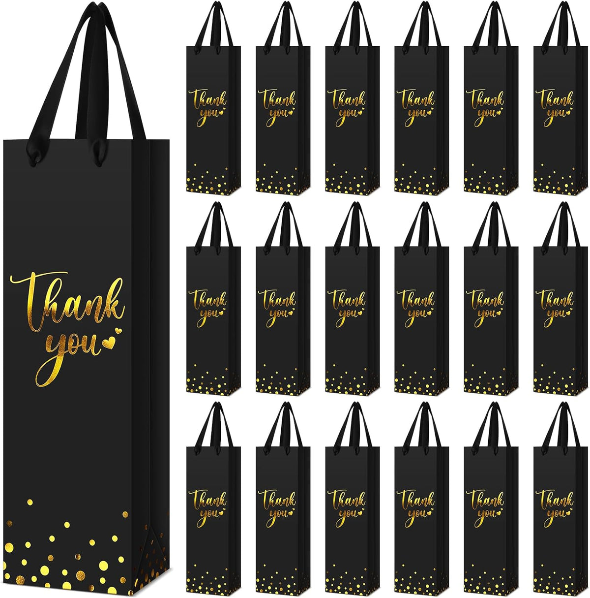 Ctosree 30 Pcs Wine Bottle Gift Bags with Handle, Thank You,Black