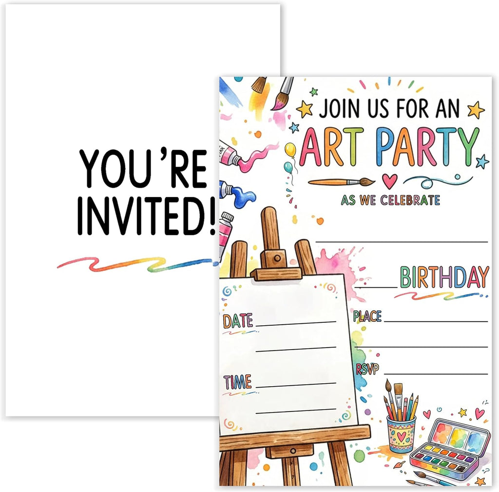 Art Birthday Party Invitation, Painting Artist Double-Sided Fill In Style Invites with Envelopes for Birthday, Art in Party Invitation For Girls, Boys, Teens, Bday Party Favor & Decoration