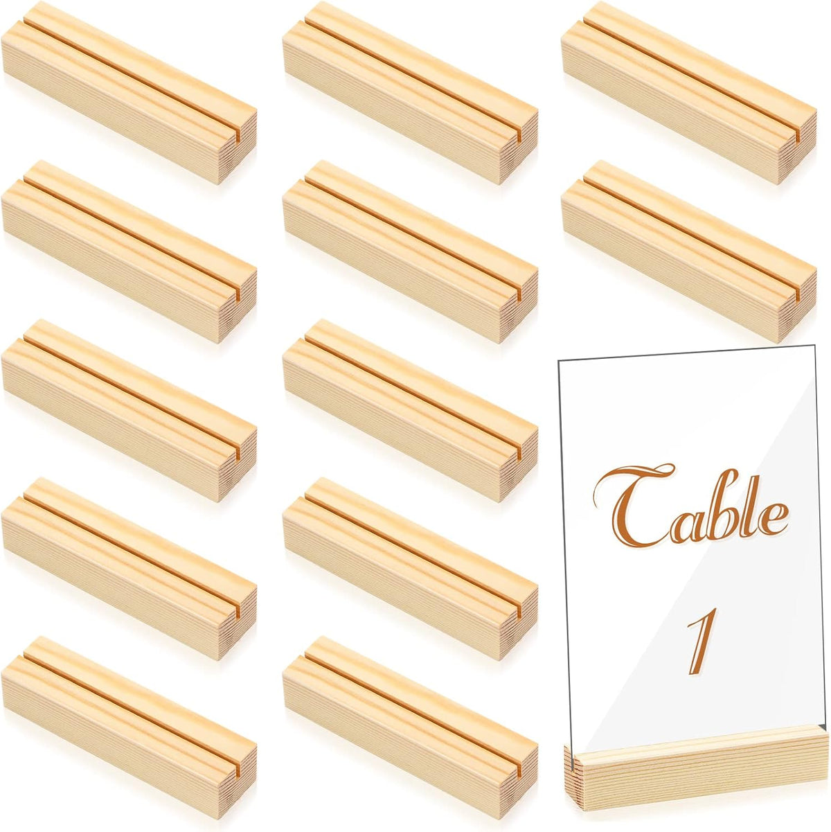 Blosssound 12 Pcs Wood Place Card Holder, Wood Color, 4.61 x 1.1 x 1 Inches