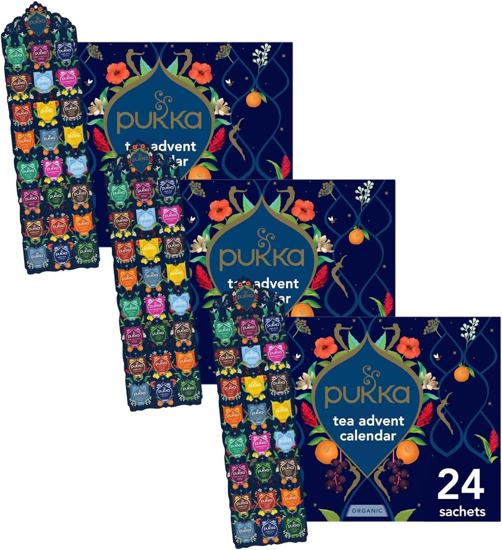 Pukka 2025 Advent Calendar Organic Tea Sampler, Selection of 24 Delightful Black & Green Tea Infusions, Christmas Gift Idea for Tea Lovers, 100% Organic (Pack of 3)